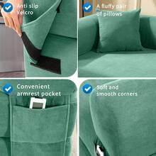 Compression Sofa - Convertible Floor Foldable Sofa Bed - With 2 Pillows, Corduroy, Queen Size - Aqua - View 6