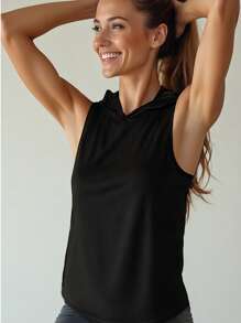 Plain Sleeveless Hoodie Sports Tank Top For Women, Suitable For Gym, Running, Workout And Lounging