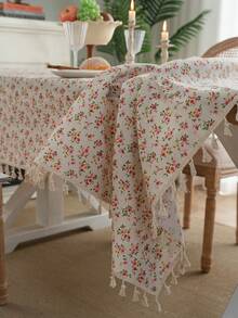 Bubaba 1 件花卉印花矩形桌布，乡村农舍风格，带流苏，适合餐厅、厨房、餐桌、派对、节日、酒店、咖啡厅、卧室等所有季节的家居装饰 - 彩色 - 查看 2