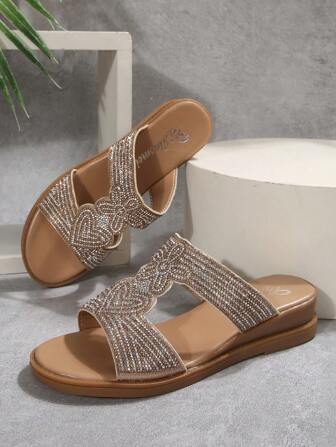 Sandales compensées à plateforme haute pour femmes, style bohème, rétro, à strass, pour les vacances et la plage, nouvelle collection 2025