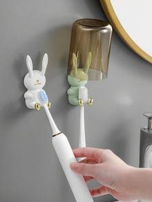 1pc,Creative Cute Rabbit Toothbrush Holder, Rabbit Hook, Mouthwash Cup Holder, Plug Holder Hook, Wall Multi-Functional Hook, Home Room Wall Decoration, Bathroom Essentials - Multicolor - View 11