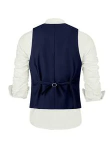 Men's Suit Vests Casual Formal Dress Vest For Men Business Wedding Party Slim Fit Waistcoat Vest With Real Pockets For Suits Tuxedo - 藏蓝色 - 查看 4