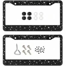 1pc/2pcs Rhinestone Bling Car License Plate Frame, Stainless Steel Handmade, With Shining Crystal Screw Caps & Installation Tools, Fit For US License Plate Size, Waterproof & Rustproof Auto Accessories - 2pcs - View 9