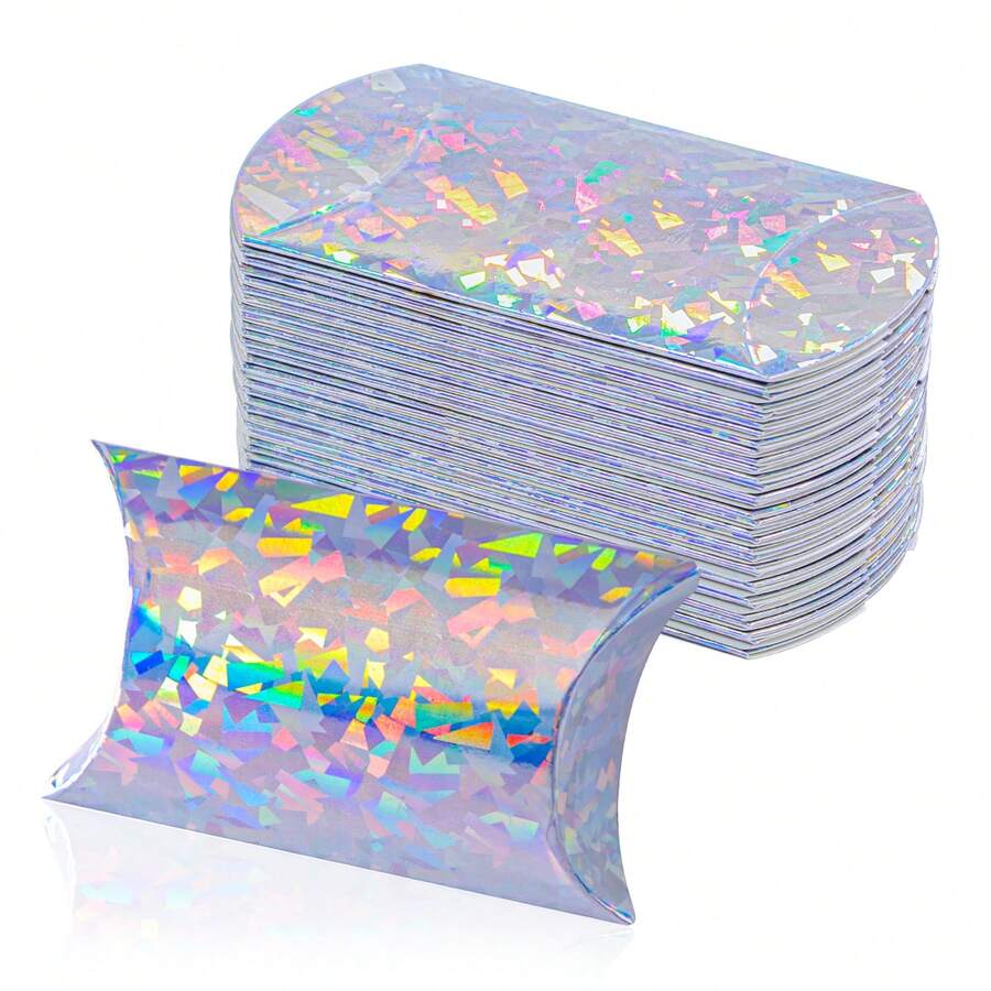 10个迷你纸盒银沙枕形礼品盒，婚礼、节日和生日派对装饰包装盒 - 鑽石銀 - 查看 1