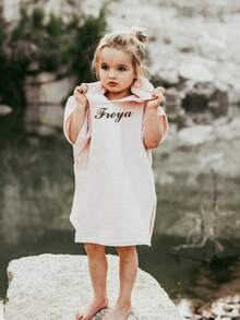Personalized Toddler Hooded Towel Cape (1-3 Years) | Custom Name Embroidery | Soft Waffle Weave | Quick-Dry Swim & Bath Cover | Daycare Essential - Multicolor - View 5