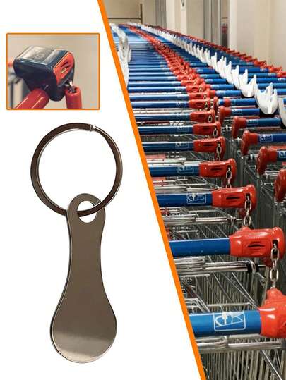 1pc Stainless Steel Shopping Cart Keychain, Convenient For Supermarket Trolleys