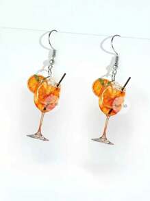 1 Pair Summer Carnival Wine Glass & Orange Juice Acrylic Earrings, Creative Fashion 2D Charm Fruit Drink Earrings, Cute Stylish Accessories For Women