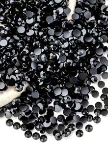 2800/1800/900 piezas/paquete de cristales de resina de color negro, cristales sin aplicar calor, diamantes planos de espalda de 4mm para manualidades DIY, arte de uñas, decoraciones de uñas, accesorios de uñas, cristales brillantes sueltos, decoración de artesanía, gemas de uñas, suministros para uñas - Negro - Ver 2