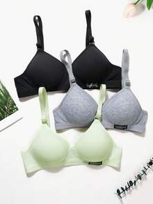 3pcs/Set Teen GirlRibbed Triangle Cup Bras, Comfortable & Breathable, Suitable For 13-16 Years Old - Multicolor - View 2