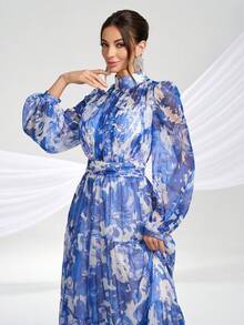 Tie Dye Chiffon Long Sleeve Women Dress Wedding Anniversary Music Festival Family Cocktail Party Vacation, Formal, Gown, For Evening, Wedding Guest Spring - 彩色 - 查看 6