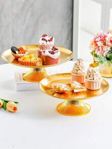 1pc Vintage Stainless Steel Cake Stand - Gold Stainless Steel Plate - View 5