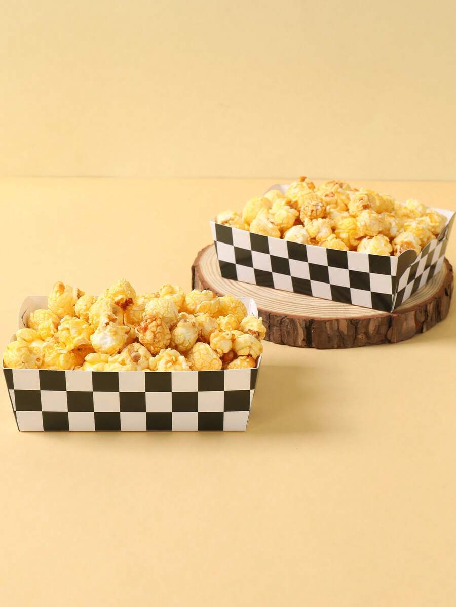 12pcs Racing Car Theme Disposable Paper Plates, Black & White Checkered Racing Car Snack Trays, Disposable Food Containers, Cookie Baking Trays, Popcorn Boxes, Racing Car Theme Birthday Party Supplies, Racing Competition Tableware, Racing Party Supplies, Wedding Decorations, Baby Shower Favors, Bridal Shower Gifts, Holiday Party Supplies - Racing - View 1