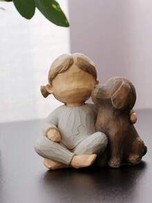 1 件小女孩和狗雕像树脂家居装饰创意桌面树脂装饰雕刻娃娃狗纪念品礼物 - 彩色 - 查看 7