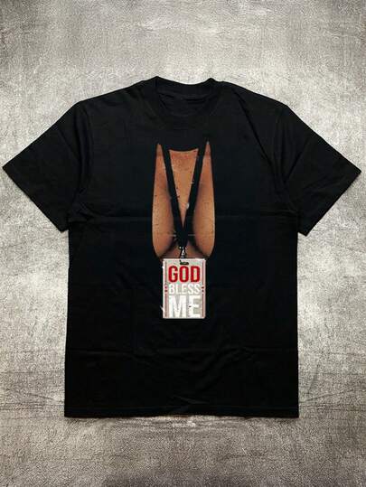 Camisa para hombres de algodón, 200 gramos, estilo divertido con la placa "GOD BLESS ME"