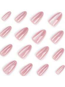 Internet Celebrity Recommendation Cat Eye Press On Nails Medium Almond Acrylic Nails Pink Glossy Fake Nails Nude Full Cover Glue On Nails Cute Nature Shiny Glitter False Nails For Women Manicure 24Pcs Nail Supplies Nails - Pink - View 3