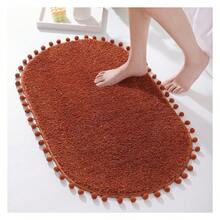 Non Slip Oval Boho Pom Bath Rug For Bathroom Bedroom, Plush Soft Absorbent Washable Shower Mat With Cute Pom Pom Decor, Terracotta 20x30 Inches Microfiber Bath Mat Safe For Kids And Pets - Multicolor - View 1