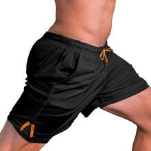 Kit 2 Dry Fit Thermal Training Shorts 2 In 1 With Cell Phone Pocket And Towel Holder Fitness Gym Shorts - 黑色 - 查看 7