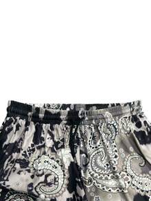 Plus Women's Loose Tie Dye Drawstring Wide Leg Pants - Black - View 4