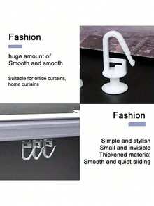 Easy-Install White Plastic Curtain Hooks - Glider ShapeFor Pencil Pleats, Contemporary Style Window Curtain Runners With Hanging Capability, Easyinstall Hooks|Sleek White Finish|Practical Design,Suitable For Caravans, Ceilings, And Shower Curtains. - Multicolor - View 6