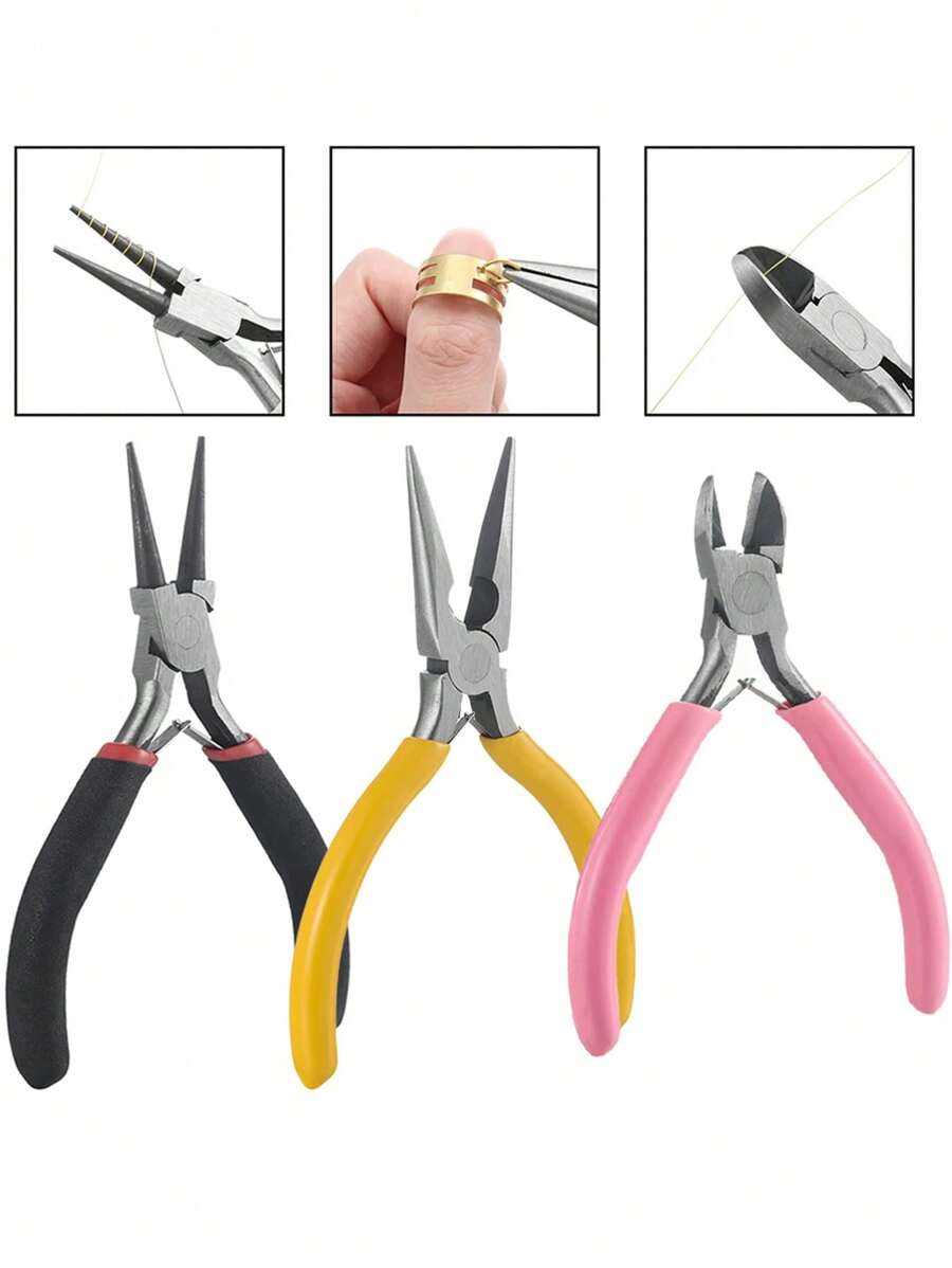 Set de 1/3 herramientas de alicates de joyería, que incluye alicates de punta redonda y alicates diagonales, adecuados para la fabricación y reparación de joyas DIY