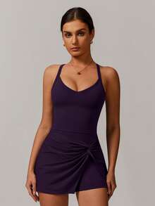 MASKERT Spring And Summer Women's Dresses, Women's Sportswear, Fitness Clothes, Yoga Clothes, Tennis Clothes, High Elasticity, Skin Friendly, Comfortable, Breathable, Home Leisure - Màu tím - Xem 1