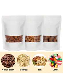 100 个带半透明窗口的白色牛皮纸袋，热封可重复使用的自封袋，适用于烘焙干粮坚果谷物茶节日礼品包装，250g 500g 1000g 储物袋，适用于派对零食 - 白色 - 查看 7