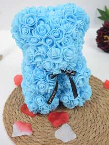 1 PIEZA Oso de rosas como regalo del Día de la Madre, Oso de peluche de rosas para aniversario de bodas, cumpleaños, mejor regalo, adorable y romántico, oso de flores eternas en caja de regalo de PVC (se compra la caja de regalo por separado) - cielo azul - Ver 6