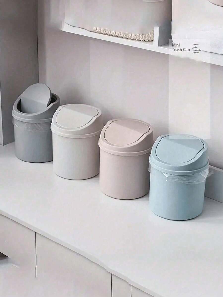 1/5pcs Random Color Mini Garbage Bin, Covered Small Trash Can, Desktop Trash Can, Plastic Desktop Waste Paper Basket, Swing-Top Design To Prevent Odor Leakage, Used For Storing Fruit Peel And Paper Scraps On Desk To Keep Tidy, For Bathroom, Home Office Desk Decor,Coffee Table, Office, Living Room, Study - Multicolor - View 1