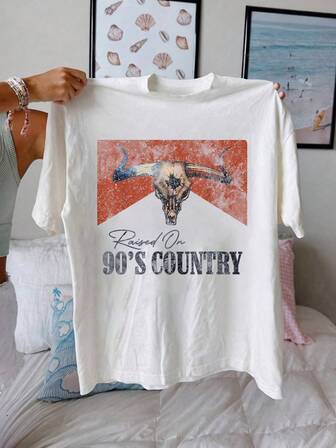 Camiseta de mujer con esqueleto de toro estilo retro de los 90s, música country, para salir, atuendos de maestras, regreso a clases, ropa escolar, ropa de Halloween