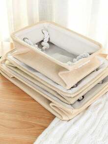 1pc Portable Foldable Fabric Storage Laundry Basket With Handles, Home Organizer Basket For Bathroom, Toilet, Laundry Room, Clothes, Sundries