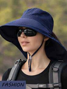 1pc Sunscreen Hat, Summer Sun-Shielding Hat, Outdoor Cycling Sun Protection Neck Cover, Breathable Foldable Wide Brim Fishing Hat, Suitable For Daily Outings - Navy - View 6