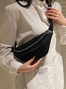 Solid Color Versatile Striped Women Shoulder Chest Bag - Black - View 4