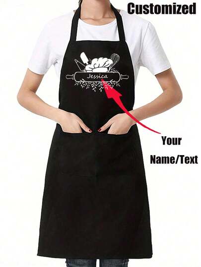 1pc Customized Printed Stylish Apron,Black Stain Resistant Apron,Sleeveless Apron,For Home, Kitchen,Nail Shop,Cooking, Baking, Nail Salon, Women Work Uniform,Coffee Smock,Home Cooking Clean Sleeveless Bib Apron,Home Harmony ,Household Essentials