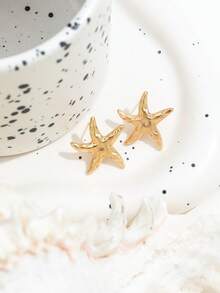 1 Pair Fashionable Versatile Starfish Stud Earrings For Women - Gold - View 4