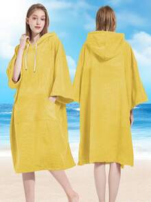 1 Piece Surf Poncho Changing Robe With Hood,Wearable Beach Towel, Quick Dry Microfiber Wetsuit Changing Towel With Pocket For Surfing Men Women