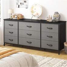 EnHomee Dresser TV Stand With 9 Drawers For 60'' TV Stand For Bedroom Long Dresser For Bedroom Wide Dressers & Chests Of Drawers, Sturdy Metal Frame & Wood Top, Living Room, Closet, Grey - 灰色 - 查看 9