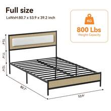 Full Size Rattan Bed Frame Metal Platform Bed With Headboard No Box Spring Needed Beige
