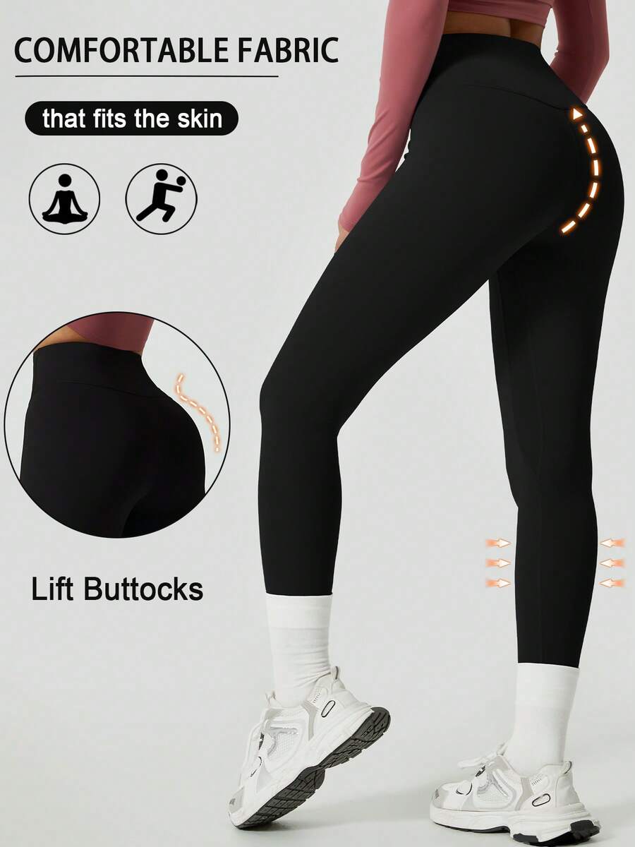 夏季运动女士柔软贴身瑜伽紧身裤，弹力舒适瑜伽健身裤 - 黑色 - 查看 1