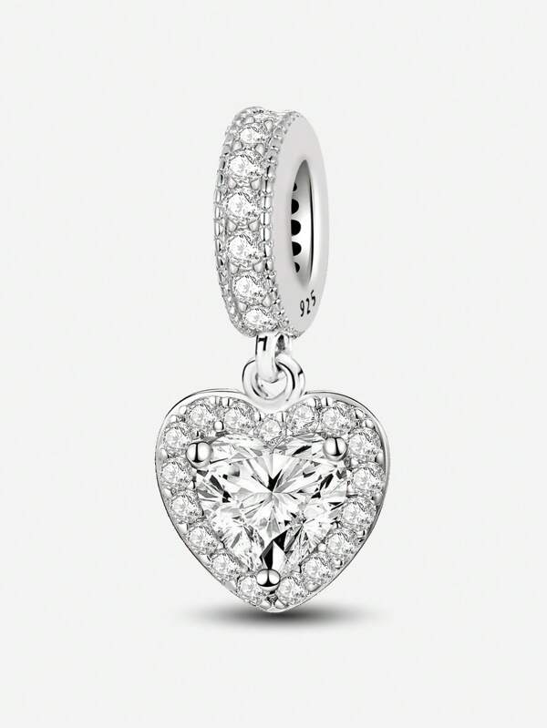 1 pieza Cuentas de plata de ley 925 con corazón de circonita a la moda para mujeres, apta para pulseras, brazaletes, elaboración de joyas DIY, regalo para aniversario, fina joyería de dama, San Valentín