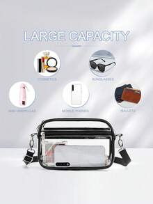 New Transparent One Shoulder Crossbody Bag, Fashionable Versatile Casual PVC Transparent Tote - Black - View 4
