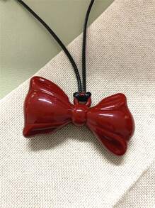 1pc Wine Red Plus Size Heart, Bowknot Pendant Long Sweater Chain Necklace For Women, Valentine's Day Jewelry, Women's Gift, Y2K Baddie Style Jewelry, Suitable For Gifts, Celebration Events, Valentine's Day Gift