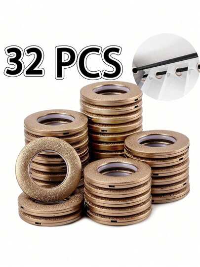 32Pack Curtain Rings Curtain Eyelet Rings Round Plastic Rings Inner Diameter 1-9/16 Inch DIY Roman Curtain Rings Nano-Level Low Noise Rings Matte Coffee Gold Silver