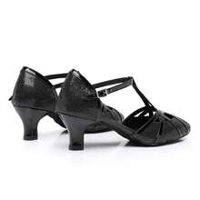 Damen Latein T-Strap Tanzschuhe Geschlossene Zehen Mode Salsa Tango Cha-Cha Ballsaal Performence Tanzschuhe Hochzeit Abend Party Silber 5cm Absatz 34-41EU - Schwarz 5cm Absatz - Übersicht 6