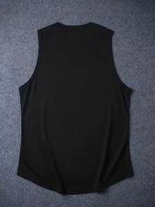 1pc Men's Athletic Sleeveless Tank Top, Breathable Workout Gym Outdoor Sports Printed Tee, Summer - Black - View 2