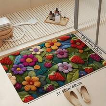 1pc 3D Floral Non-Slip Mat - Quick Drying, Absorbent, Machine Washable, Silicone Flower & Fruit Patterned Non-Slip Diatomite Carpet For Bathroom, Kitchen, And Entryway Decor, Kitchen Mat | Floral Pattern Carpet, Bathroom Rug, Home Decor Mother's Day Home Bathroom Decor Outdoor Rug Door Mat Fall Decor Bathroom Accessories Back To School - Multicolor - View 3
