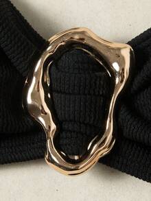 最新设计的黑色金属面料抹胸比基尼泳装，适合夏季海滩 - 黑色 - 查看 7