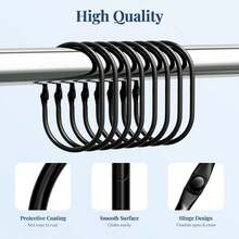 12pcs/Bag Round Bath Curtain Rings, Curtain Hooks Home Bathroom Decor Bathroom Accessories Back To School - Black 2 - View 3