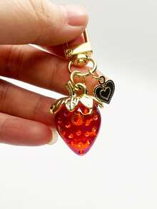 1pc Cute Strawberry Keychain, Heart-Shaped Small Ornament Bag Charm Key Chain Decor Gift For Girls, Woman Wallet Key Holder, Phone Charm, Car Keyring, Sturdy & Portable For Daily Use, Shopping, School - Multicolor - View 14
