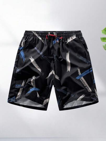 男士夏季休闲短裤，独特印花透气运动裤，适合海滩、健身、户外