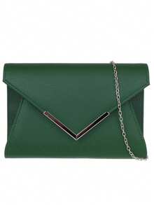 Girly Handbags Womens Faux Leather Metallic Envelope Clutch Bag - Dark Green - View 2